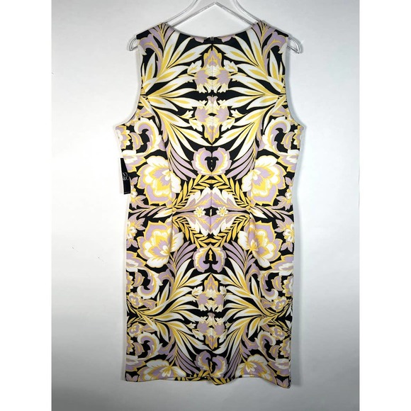 NEW! New York & Co Art Deco Floral Sheath Dress XL Purple Gold Sleeveless $70 - Picture 2 of 6